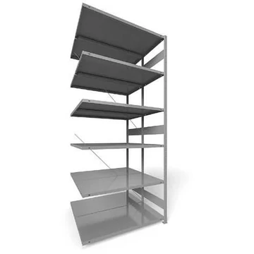 Dugaszolható állvány CLIP, kétoldalas, mag.: 3000 mm, 2 x 6 polc 1300 x 600 mm, teherbírás 230 kg, világosszürke RAL7035, toldalék állvány