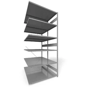 Dugaszolható állvány CLIP, kétoldalas, mag.: 3000 mm, 2 x 6 polc 1300 x 800 mm, teherbírás 230 kg, világosszürke RAL7035, toldalék állvány