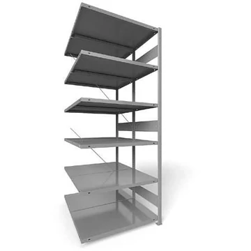 Dugaszolható állvány CLIP, kétoldalas, mag.: 2500 mm, 2 x 6 polc 1000 x 600 mm, teherbírás 100 kg, világosszürke RAL7035, toldalék állvány