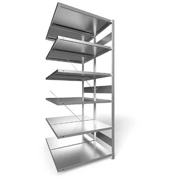 Dugaszolható állvány, kétoldalas, mag.: 2500 mm, 2 x 6 polc 1000 x 600 mm, teherbírása 230 kg, horganyzott, toldalék állvány