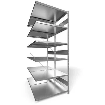 Dugaszolható állvány, kétoldalas, mag.: 2500 mm, 2 x 6 polc 1000 x 800 mm, teherbírása 230 kg, horganyzott, toldalék állvány