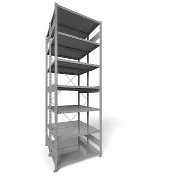 Dugaszolható állvány CLIP, kétoldalas, mag.: 3000 mm, 2 x 7 polc 1000 x 500 mm, teherbírás 100 kg, világosszürke RAL7035, alapelem