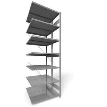 Dugaszolható állvány CLIP, kétoldalas, mag.: 3000 mm, 2 x 7 polc 1000 x 500 mm, teherbírás 100 kg, világosszürke RAL7035, toldalék állvány