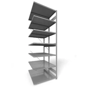 Dugaszolható állvány CLIP, kétoldalas, mag.: 3000 mm, 2 x 7 polc 1000 x 600 mm, teherbírás 100 kg, világosszürke RAL7035, toldalék állvány