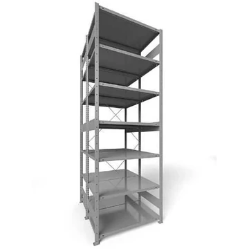 Dugaszolható állvány CLIP, kétoldalas, mag.: 3000 mm, 2 x 7 polc 1000 x 600 mm, teherbírás 230 kg, világosszürke RAL7035, alapelem