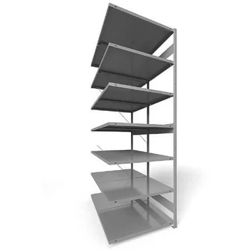 Dugaszolható állvány CLIP, kétoldalas, mag.: 3000 mm, 2 x 7 polc 1000 x 800 mm, teherbírás 230 kg, világosszürke RAL7035, toldalék állvány