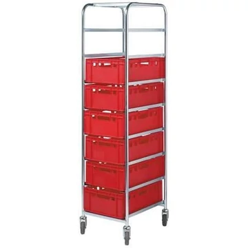 Polcos kocsi műanyag tárolókhoz, horganyzott, 8 szintes - vízszintes, magassága 1880 mm