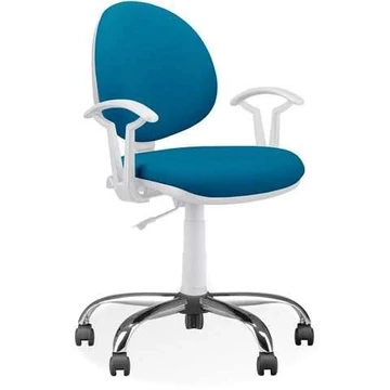 SMART laboratóriumi forgószék, görgőkkel és kartámaszokkal, kék szövethuzattal