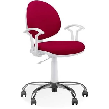 SMART laboratóriumi forgószék, görgőkkel és kartámaszokkal, piros szövetborítással