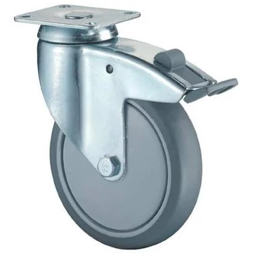 Beálló készülékgörgő fékkel, átm. 80 mm, lemezzel, terhelhetőség 80 kg