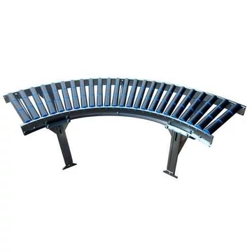 Görgőspálya műanyag görgőkkel, szélesség 500 mm, tengelytávolság 100 mm, 90 ° íves elem - belső átmérő 800 mm