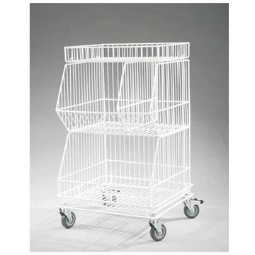 Rakodókosár görgőkkel 75 mm, szélesség 450 mm, fehér festék