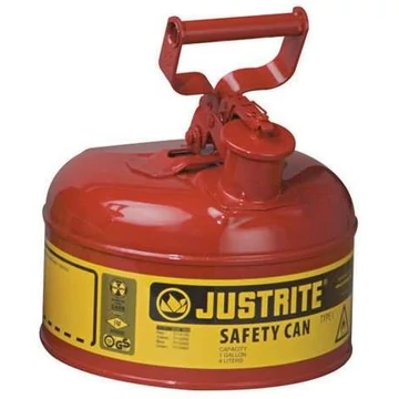 Biztonsági tartály, acéllemez, vörösre festve, térfogata 4 liter