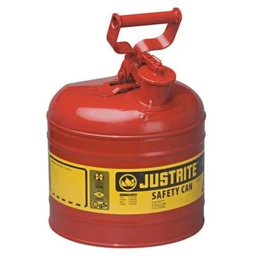 Biztonsági tartály, acéllemez, vörösre festve, térfogata 7,5 liter