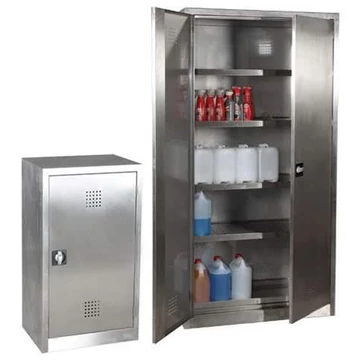 Vegyianyag tároló szekrény, rozsdamentes, 1 alsó felfogótálca, 4 tálcás polc, ma x sz x mé: 1990x600x435 mm