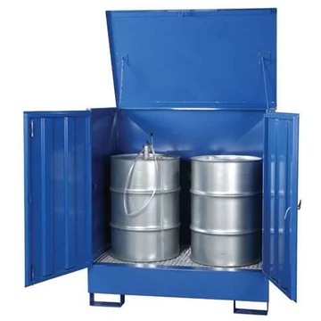 Veszélyes anyagraktár 2 hordóhoz, magassága 1550 mm, festett acél.