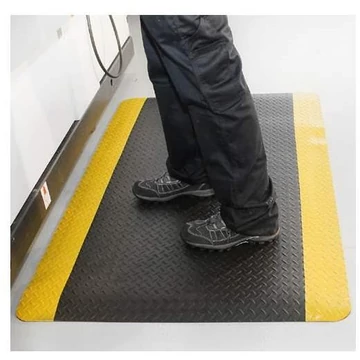 Munkahelyi szőnyeg Deckplate Safety 1,5 x 0,9 m, fekete, sárga peremmel