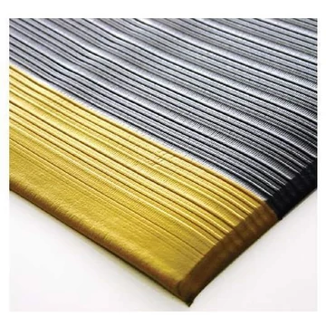 Orthomat ipari munkahelyi szőnyeg, méterenként eladó, 0,9 x lm, szürke, sárga éllel, bordázott felülettel