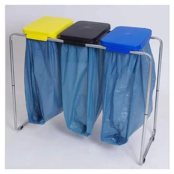 Haszonanyaggyűjtő 3x70 l-es zsákokhoz, horganyzott, műanyag fedél (sárga, fekete, kék)