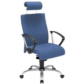 NEO irodai forgószék, széles üléssel és kartámaszokkal, fejtámlával, acél talppal, kék