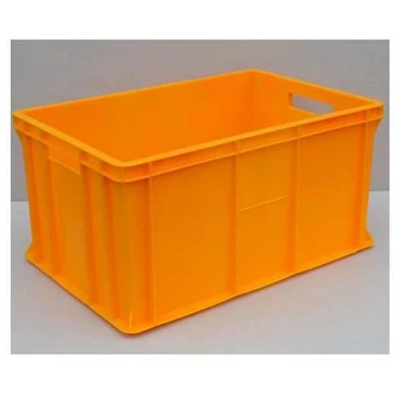 Műanyag rakatolható tároló Euro300, 600 x 400 x 300 mm, falai zárva, sárga színű.