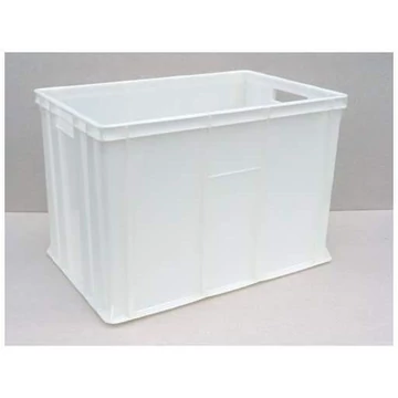 Műanyag rakatolható tároló Euro400, 600 x 400 x 410 mm, falak zártak, fehér színű.