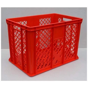 Műanyag rakatolható tároló Euro400, 600 x 400 x 410 mm, perforált falak, piros színű.