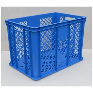 Műanyag rakatolható tároló Euro400, 600 x 400 x 410 mm, perforált falak, kék színű