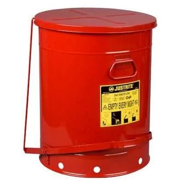 Biztonsági ártalmatlanító tartály, acéllemez, vörösre festve, lábpedál, 80 liter térfogatú