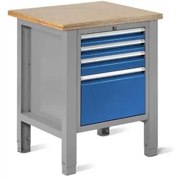 Műhelyasztal TECHNO Light, szélessége 725 mm, 4 fiók, színe világosszürke RAL7035 / kék RAL5012.