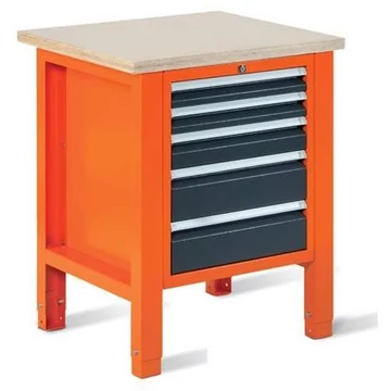 Műhelyasztal TECHNO Light, 725 mm széles, 5 fiók, narancssárga színű RAL2004 / antracit RAL7016.