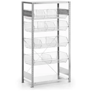 CLIP polc, 4 szintes drótkosarak 35 kg teherbírással, ma x sz x mé: 2000x1000x500 mm, alapállvány