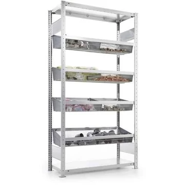 CLIP polc, négyszintes drótkosarakkal, 100 kg teherbírással, ma x sz x mé: 2000x1000x400 mm, alapállvány