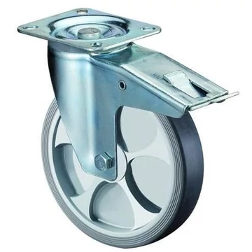 Ipari beálló görgő hőre lágyuló gumiabronccsal, rögzítőfékkel, siklócsapággyal, átm. 200 mm