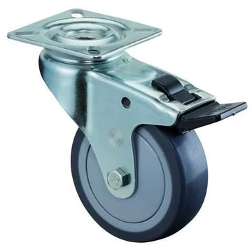 Beálló készülékgörgő fékkel, átm. 50 mm, szerelőlappal, teherbírása 50 kg