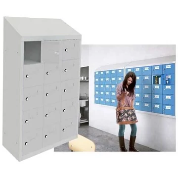 Minibox, 15 rekesz, teljes ajtó, befoglaló méretek (ma x sz x mé): 1090x620x300 mm, szín világosszürke RAL7035