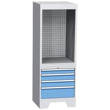 Ellenőrző munkaállomás, sz x mé x ma: 720x700x2010 mm, 4x fiók, világosszürke RAL7035 / kék RAL5012