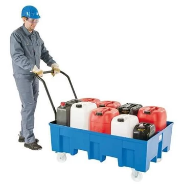 Gyűjtőtálcák polietilénből, mobil, térfogat: 220 l, ma x sz x mé: 865x1245x350 mm, rács nélkül