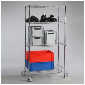 Szervizkocsi, krómozott, higiénikus, 4 polcos, ma x sz x mé: 2000x920x610 mm, teherbírás 200 kg