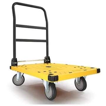 Műanyag kocsi, lehajtható fogantyú, rakfelület h x sz: 610x400 mm, sárga / fekete színű