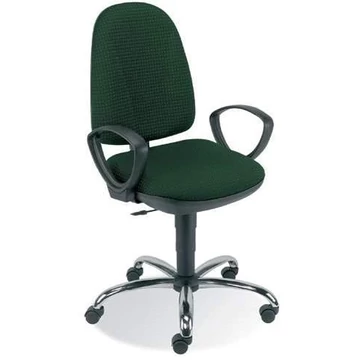 PEGAZ irodai forgószék, ergonomikus, kartámaszokkal, krómozott talppal, Oban kárpit - sötétzöld
