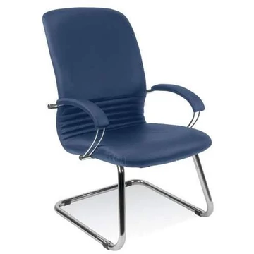 MIRAGE látogatói karosszék, karfákkal, krómozott acél vázzal, bőr kárpittal - kék