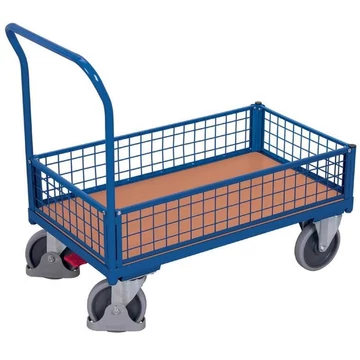 VARIOfit platós kocsi 4 fél magasságú rácsos fallal, 1200 x 800 mm, teherbírása 500 kg.