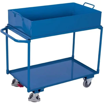 VARIOfit asztalkocsi 2 szinttel, acéllemez tálcával, 1000 x 600 mm, teherbírása 250 kg