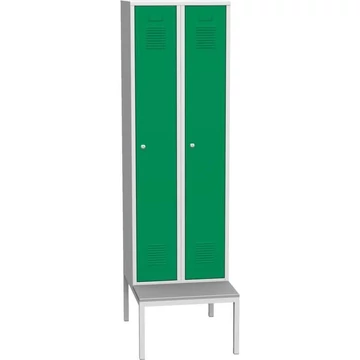 Gardróbszekrény, hegesztett, 2 x 300 mm, ajtó színe zöld RAL6024, beépített paddal