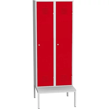 Gardróbszekrény, hegesztve, 2 x 400 mm, az ajtó színe piros RAL3000, beépített paddal