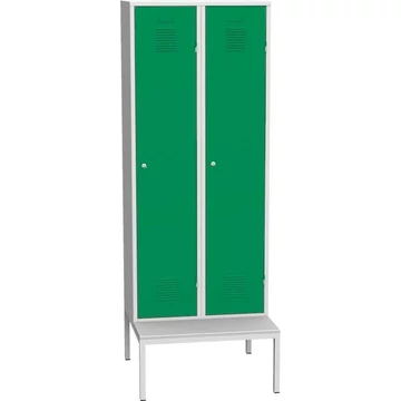 Gardróbszekrény, hegesztve, 2 x 400 mm, az ajtó színe zöld RAL6024, beépített paddal