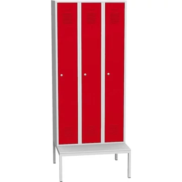 Szekrény, hegesztett, 3 x 300 mm, az ajtó színe piros RAL3000, alul paddal
