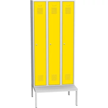 Gardróbszekrény, hegesztett, 3 x 300 mm, az ajtó színe sárga RAL1023, beépített paddal