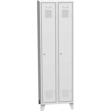 Szekrény, hegesztett, 2 x 300 mm, ajtó színe szürke RAL7035, csapos lábakkal